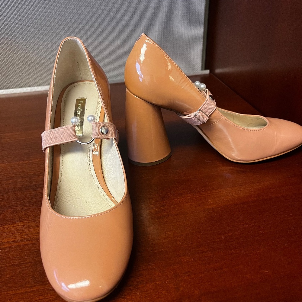Pale pink block heels